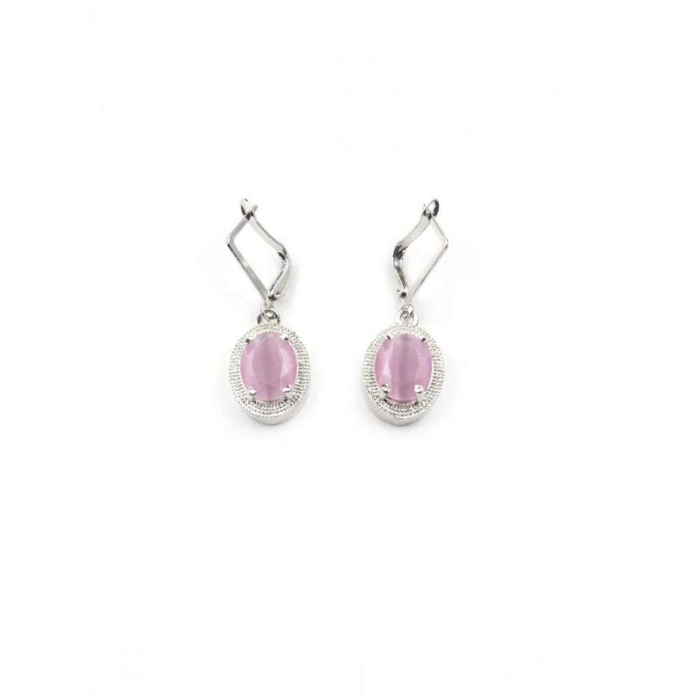Women's Brass Silver Plated Pendant Set (Pink)
