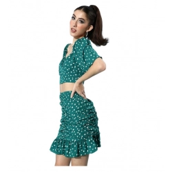 Women's Polyester Floral Short Sleeve Co-Ord Set (Green)