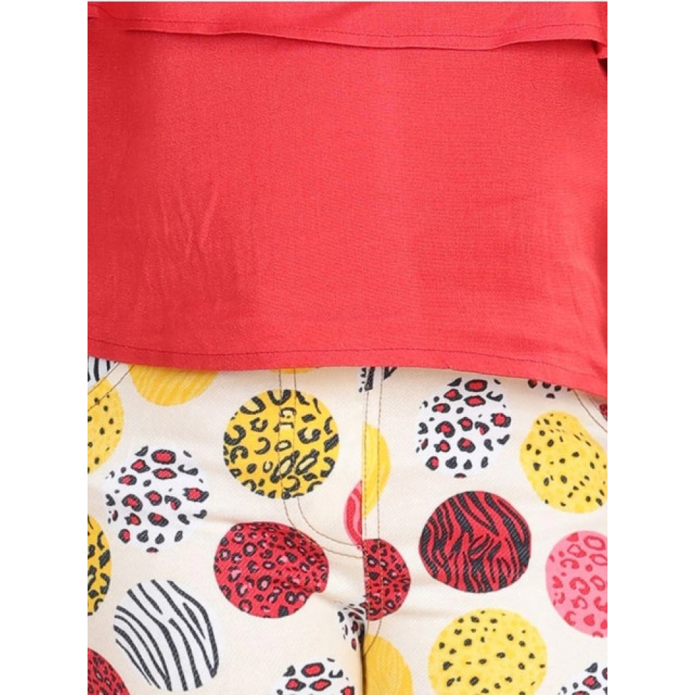 Girl's Cotton Floral Elasticated Jegging and Top Set (Red)