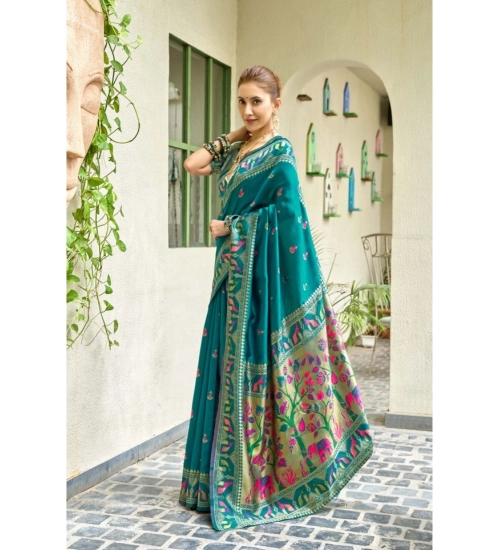 Women's Silk Blend Woven Saree With Unstitched Blouse 5.5 Mtr (Teal) Women's Silk Blend Woven Saree With Unstitched Blouse 5.5 Mtr (Teal)