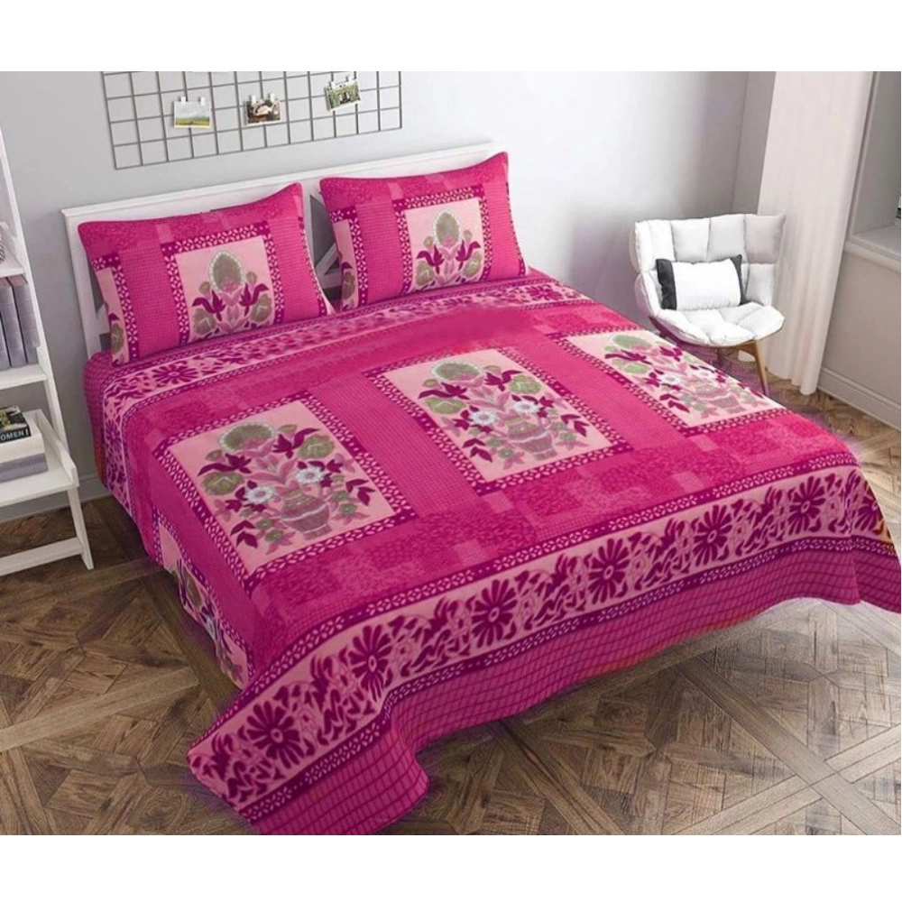 Fleece Floral Printed Double Polar Warm Bedsheet with 2 Pillow Cover (Pink) Fleece Floral Printed Double Polar Warm Bedsheet with 2 Pillow Cover (Pink)