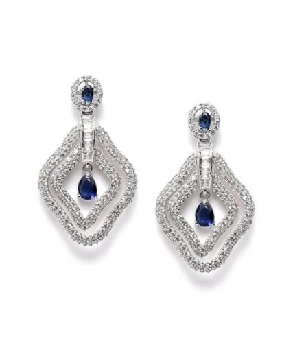 Women's Brass Silver Plated Drop Earrings (Blue)