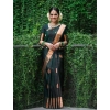 Dropship Women's Litchi silk Printed Saree With Unstitched Blouse (Green)