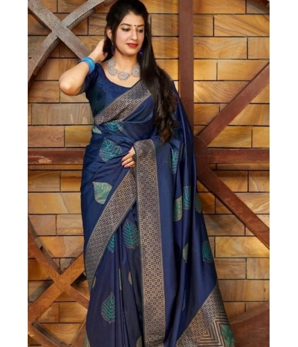Women's Litchi silk Printed Saree With Unstitched Blouse (Blue) Women's Litchi silk Printed Saree With Unstitched Blouse (Blue)