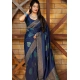 Women's Litchi silk Printed Saree With Unstitched Blouse (Blue)
