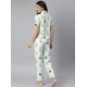 Women's Cotton Blend Printed Short Sleeve Night Suit (Blue-Yellow)