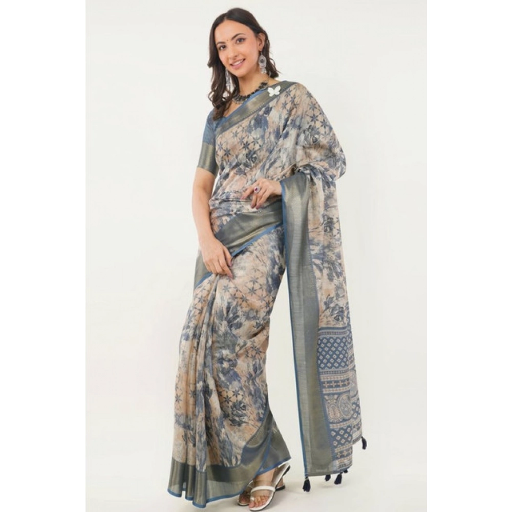Women's Polyester Printed Saree With Unstitched Blouse 5.5 Mtr (Multicolor)