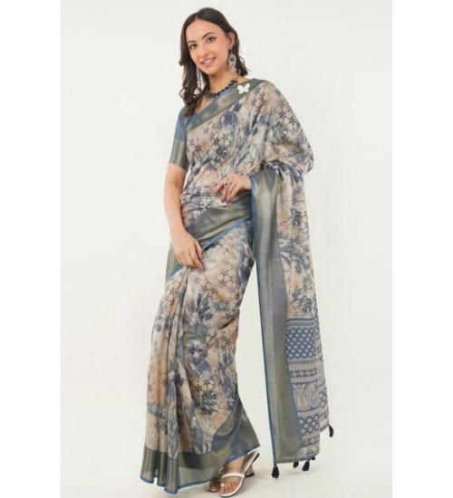 Women's Polyester Printed Saree With Unstitched Blouse 5.5 Mtr (Multicolor)