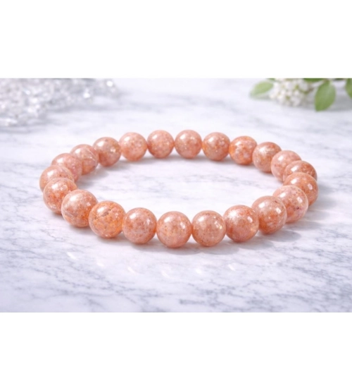Natural Crystal 8mm Sunstone Bracelet (Orange)