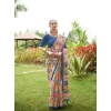Women's Faux_Tussar Kalamkari_Print Saree With Unstitched Blouse 5.5Mtr (Blue) Women's Faux_Tussar Kalamkari_Print Saree With Unstitched Blouse 5.5Mtr (Blue)