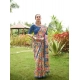 Women's Faux_Tussar Kalamkari_Print Saree With Unstitched Blouse 5.5Mtr (Blue)