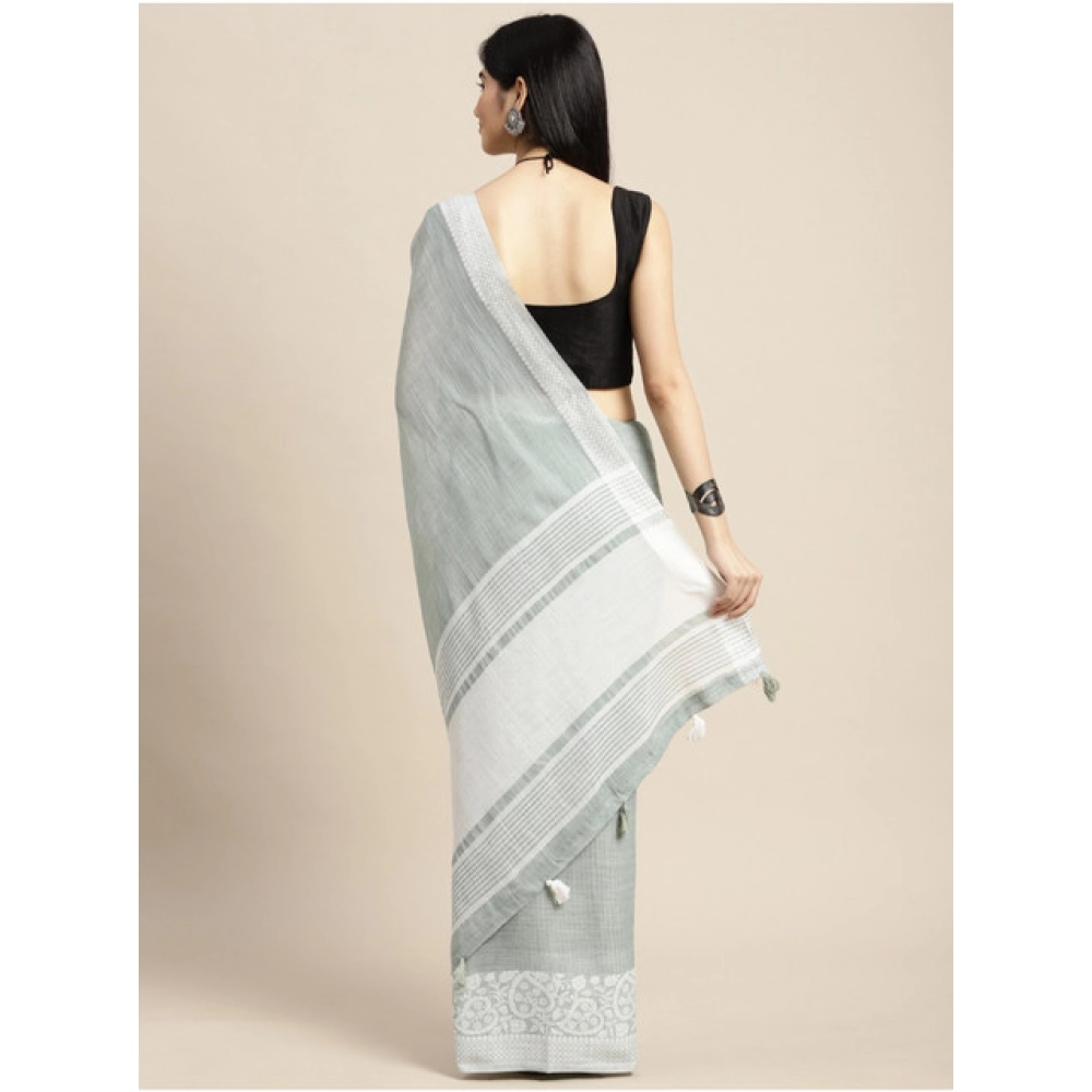 Women's Linen Printed Saree With Unstitched Blouse 5.5Mtr (Sea Green) Women's Linen Printed Saree With Unstitched Blouse 5.5Mtr (Sea Green)