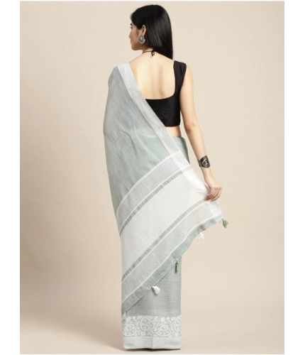 Women's Linen Printed Saree With Unstitched Blouse 5.5Mtr (Sea Green)