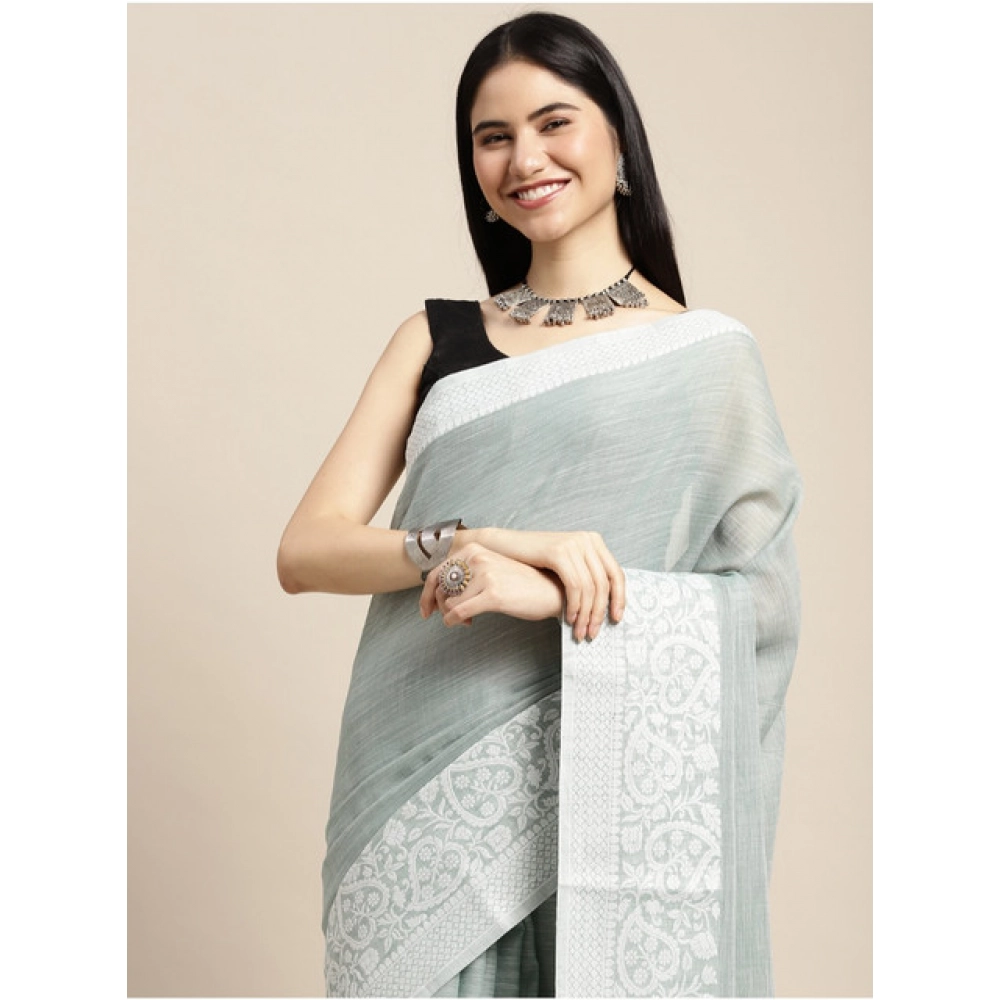Women's Linen Printed Saree With Unstitched Blouse 5.5Mtr (Sea Green) Women's Linen Printed Saree With Unstitched Blouse 5.5Mtr (Sea Green)