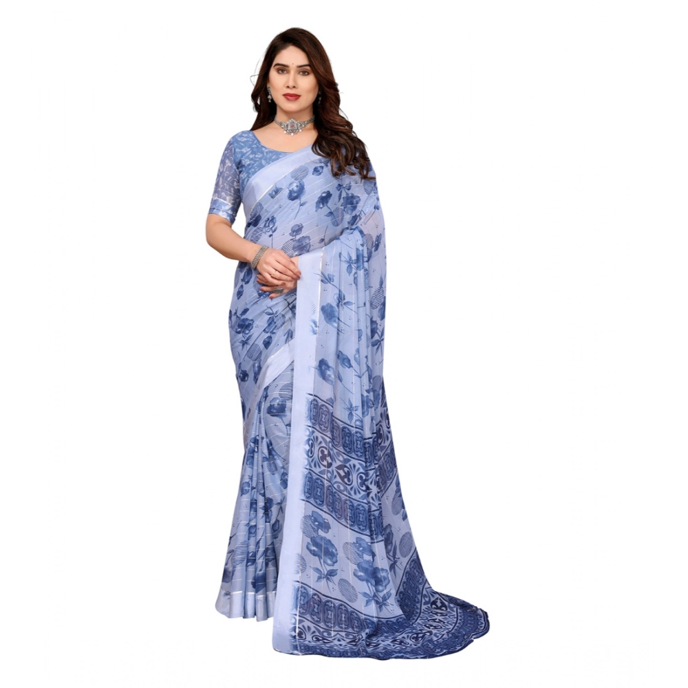 Women's Georgette Printed Saree With Unstitched Blouse 5.5Mtr (Light Blue) Women's Georgette Printed Saree With Unstitched Blouse 5.5Mtr (Light Blue)