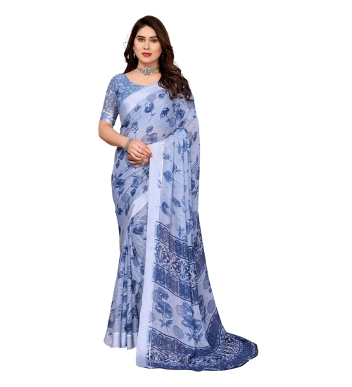 Women's Georgette Printed Saree With Unstitched Blouse 5.5Mtr (Light Blue)