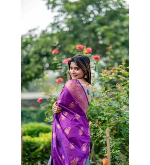 Women's Katan_Silk Zari_Weaving Saree With Unstitched Blouse 5.5Mtr (Purple)