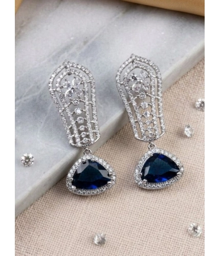 Women's Brass Silver Plated Drop Earrings (Blue)