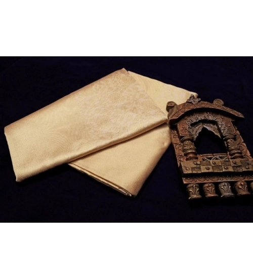 Women's Litchi silk Printed Saree With Unstitched Blouse (Gold)