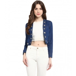 Women's Denim Embellished Long Sleeves Shrug (Blue)