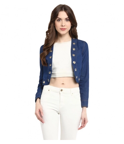 Women's Denim Embellished Long Sleeves Shrug (Blue)