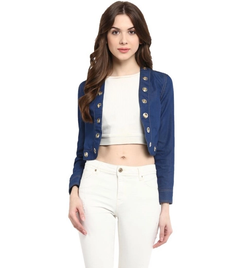 Women's Denim Embellished Long Sleeves Shrug (Blue)