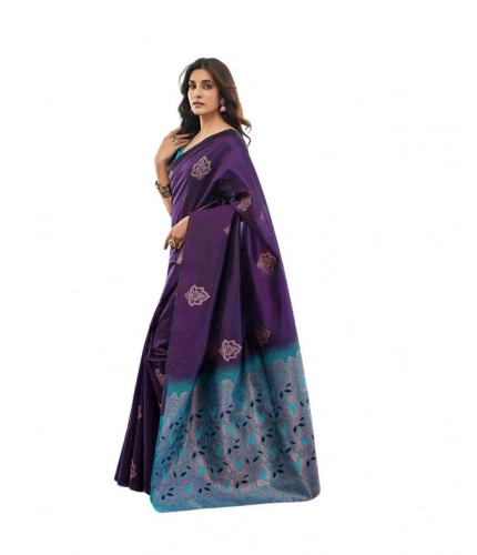 Women's Soft Lichi Silk Printed Saree With Unstitched Blouse 5.5Mtr (Blue)