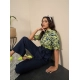 Women's Polyester Floral Half Sleeves Jumpsuit (Navy - Yellow)