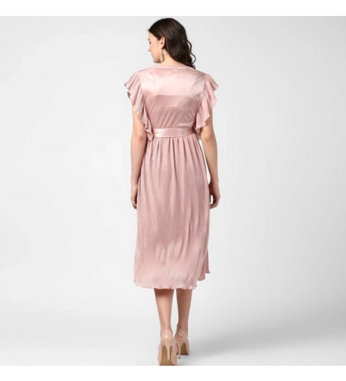 Women's Polyester Pleated Flutter Dress (Champagne Gold) Women's Polyester Pleated Flutter Dress (Champagne Gold)