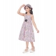 Girl's Cotton Printed Sleeve Less Round Neck Dress (Pink)