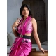 Women's Satin Crepe Printed Saree With Unstitched Blouse 5.5Mtr (Pink)