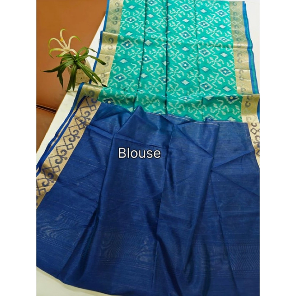 Women's Raw Silk Ikkat Saree With Unstitched Blouse 5.5Mtr (Sky Blue) Women's Raw Silk Ikkat Saree With Unstitched Blouse 5.5Mtr (Sky Blue)