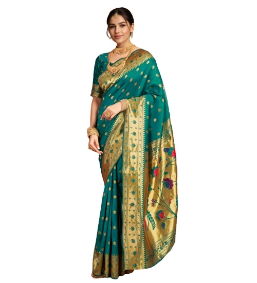 Women's Silk Blend Woven Saree With Unstitched Blouse 5.5Mtr (Green)
