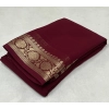 Women's Crepe Chit Pallu Solid Saree With Unstitched Blouse 5.5Mtr (Maroon) Women's Crepe Chit Pallu Solid Saree With Unstitched Blouse 5.5Mtr (Maroon)