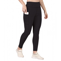 Women's Polyester Solid Ankle length High Waisted Tights (Black)