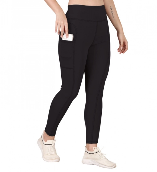 Women's Polyester Solid Ankle length High Waisted Tights (Black)