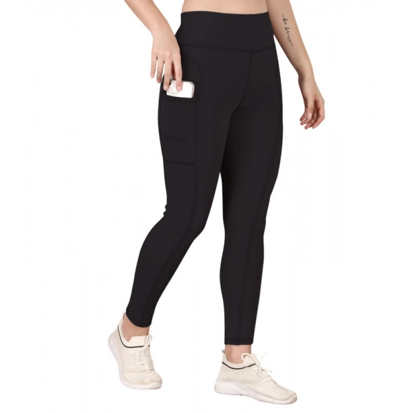 Dropship Women's Polyester Solid Ankle length High Waisted Tights (Black)
