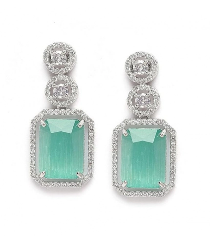 Women's Brass Silver Plated Drop Earrings (Turquoise)