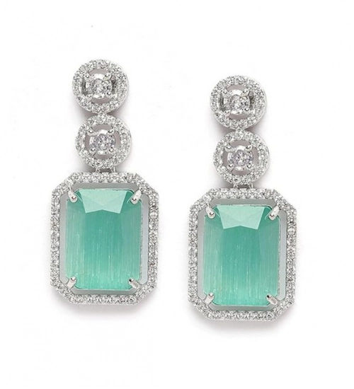 Women's Brass Silver Plated Drop Earrings (Turquoise)