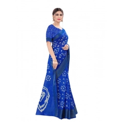 Women's Cotton Silk Bandhni Saree With Unstitched Blouse 5.5Mtr (Royal Blue)