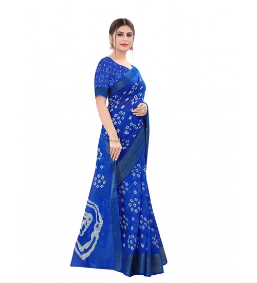 Women's Cotton Silk Bandhni Saree With Unstitched Blouse 5.5Mtr (Royal Blue)