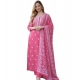 Women's Chanderi Silk Ethnic Motif Round 3/4th Sleeve Kurti With Pant Dupatta Set (Pink)