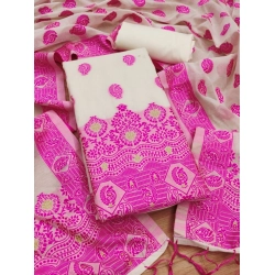 Women's Banarasi Silk Printed Unstitched Salwar Suit Material With Dupatta (Pink, 3Mtrs)