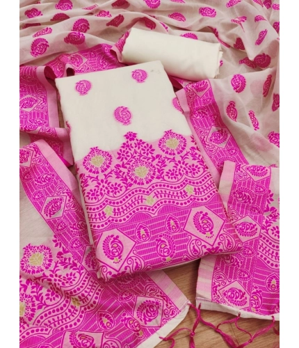 Women's Banarasi Silk Printed Unstitched Salwar Suit Material With Dupatta (Pink, 3Mtrs)