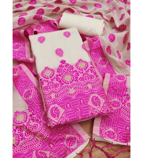 Women's Banarasi Silk Printed Unstitched Salwar Suit Material With Dupatta (Pink, 3Mtrs)