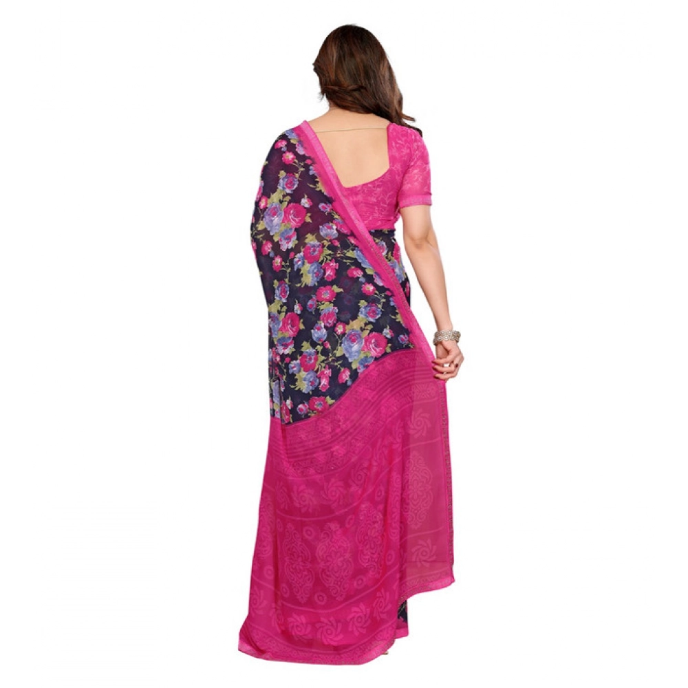 Women's Georgette Printed Saree With Unstitched Blouse 5.5Mtr (Blue) Women's Georgette Printed Saree With Unstitched Blouse 5.5Mtr (Blue)
