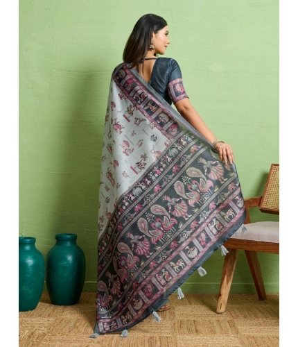 Women's Silk Blend Printed Saree With Unstitched Blouse 5.5Mtr (Grey) Women's Silk Blend Printed Saree With Unstitched Blouse 5.5Mtr (Grey)