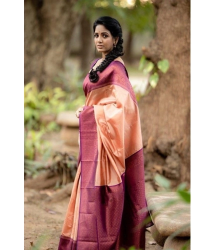 Women's Litchi silk Printed Saree With Unstitched Blouse (Beige) Women's Litchi silk Printed Saree With Unstitched Blouse (Beige)