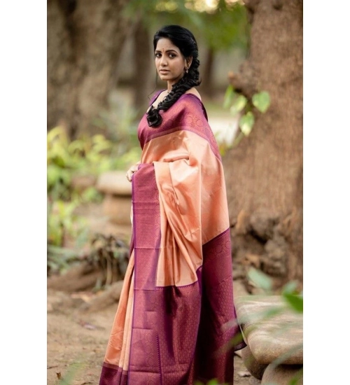 Women's Litchi silk Printed Saree With Unstitched Blouse (Beige)