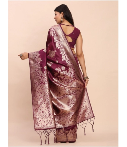 Women's Banarasi Silk Printed Saree With Unstitched Blouse 5.5Mtr (Purple) Women's Banarasi Silk Printed Saree With Unstitched Blouse 5.5Mtr (Purple)